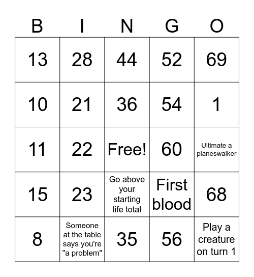 Number Bingo 1-75 Bingo Card