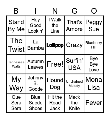 Jukebox Memories: The Golden Era (50s–60s) Bingo Card