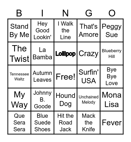 Jukebox Memories: The Golden Era (50s–60s) Bingo Card