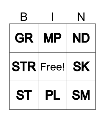 Consonant Blend Bingo Card