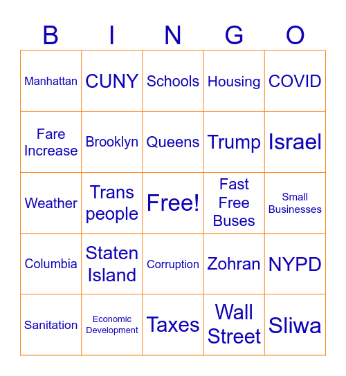 NYC COMPTROLLER Bingo Card
