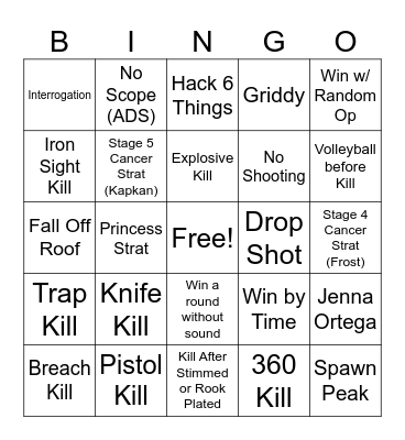R6 Kill Challenge BINGO Card