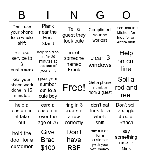 B I N G O Bingo Card
