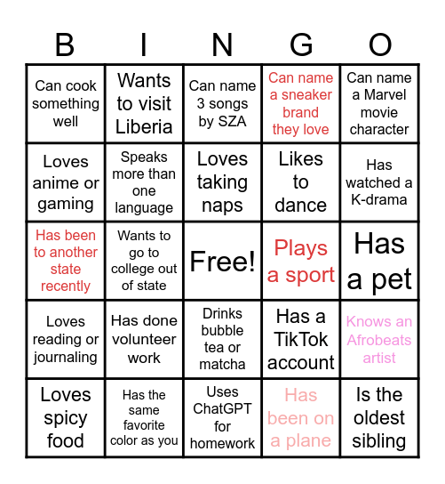 Find Your Match Bingo Card
