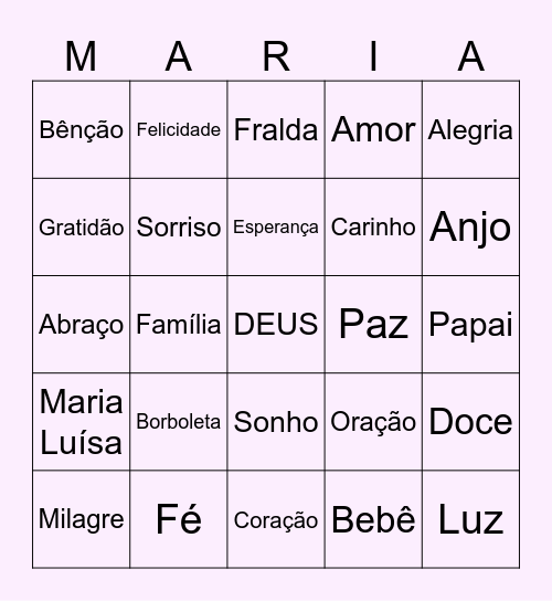 BINGO DA MAMÃE CHÁ DE BENÇÃOS DA MARIA LUÍSA Bingo Card
