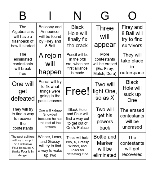 TPOT 20 Prediction Bingo Card