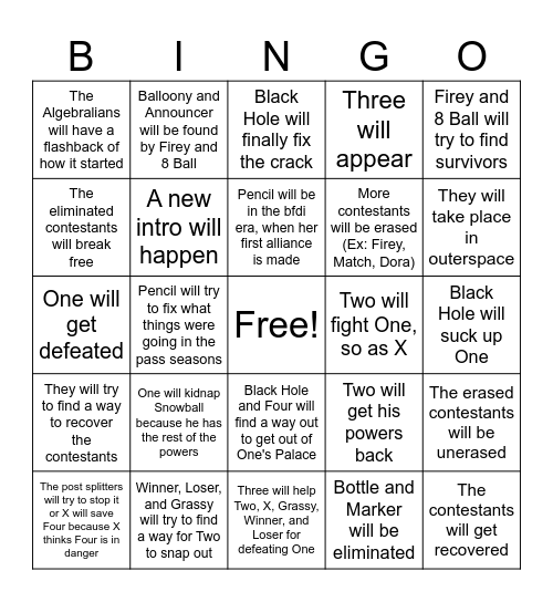 TPOT 20 Prediction Bingo Card