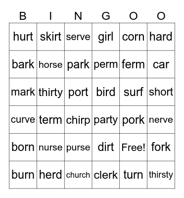 Phonics Bingo Card