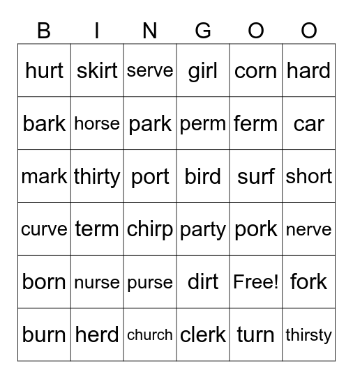 Phonics Bingo Card