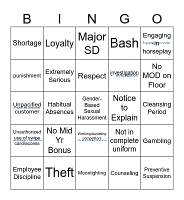 COD Refresher Bingo Card