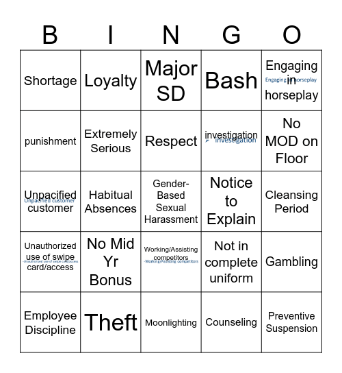 COD Refresher Bingo Card