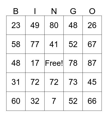 ENGLISH DAY Bingo Card