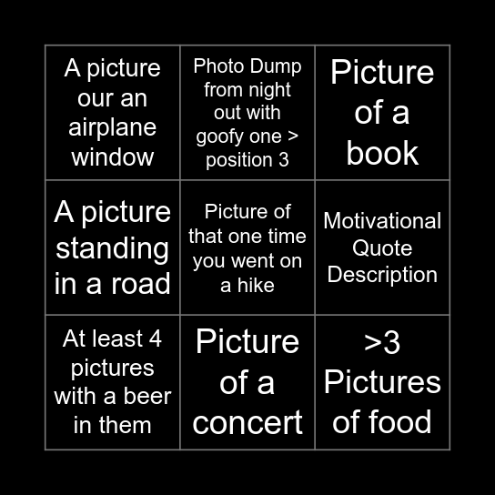 Instagram Guesses Bingo Card