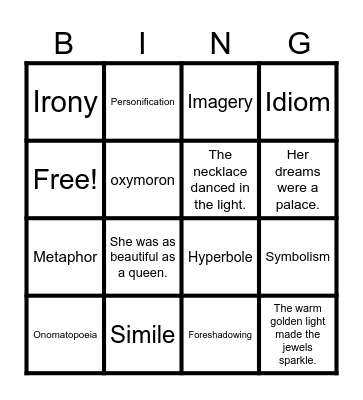 Figurative Language Bingo Card
