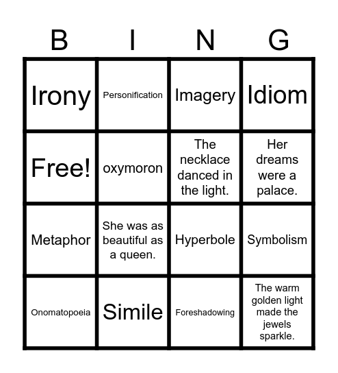 Figurative Language Bingo Card