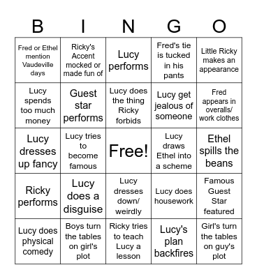 I Love Lucy! Bingo Card