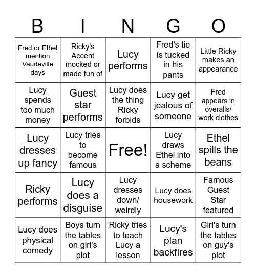 I Love Lucy! Bingo Card