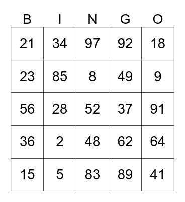 Los Numeros Bingo Card