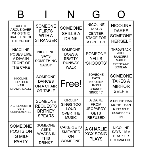 Nicoco's Brat Bingo Card