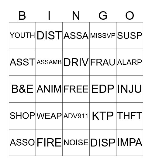 911 CALLTAKER BINGO Card