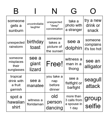 Florida Vacation!!! Bingo Card