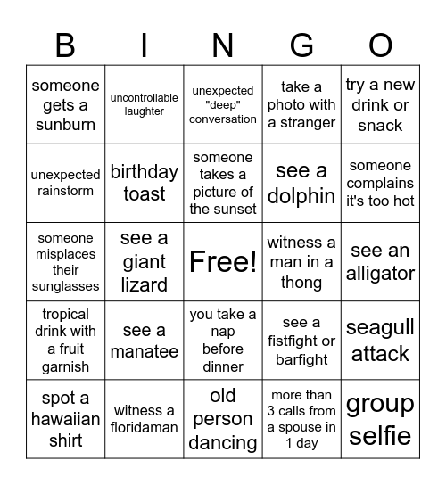 Florida Vacation!!! Bingo Card