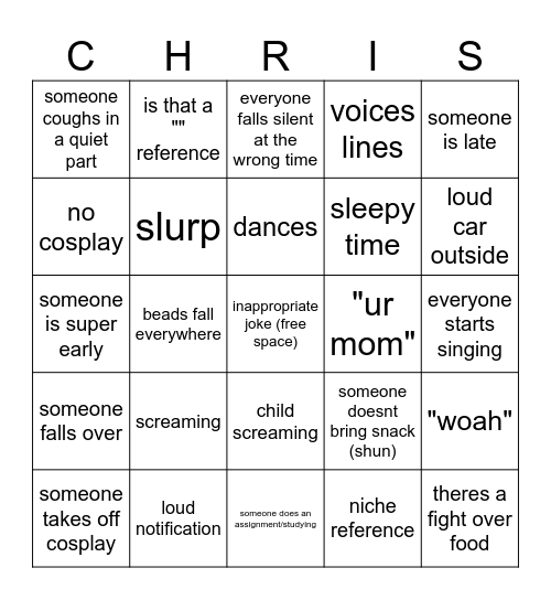 chris is cool Bingo Card