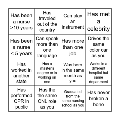 Find Someone Who.. Bingo Card