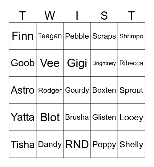 Twisted Bingo Card
