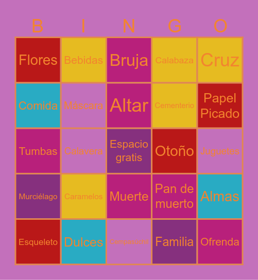 Día de los Muertos y Halloween Bingo Card