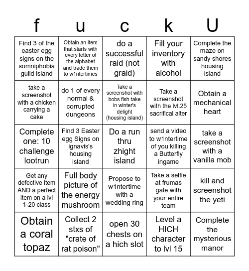 Wynncraft bingo event Bingo Card