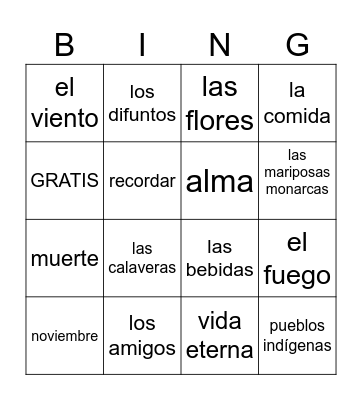 Dia de Los Muertos Bingo Card