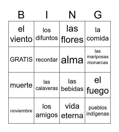 Dia de Los Muertos Bingo Card