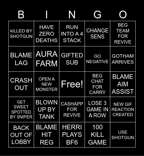 Battlefield Bingo Card