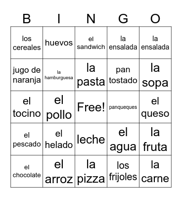 La Comida Bingo Card