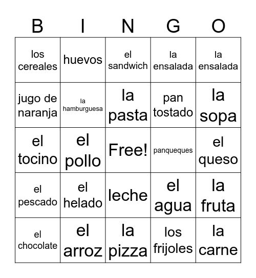 La Comida Bingo Card