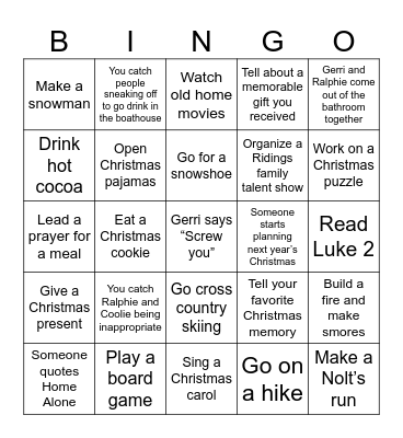 Ridings Family Christmas Bingo Card