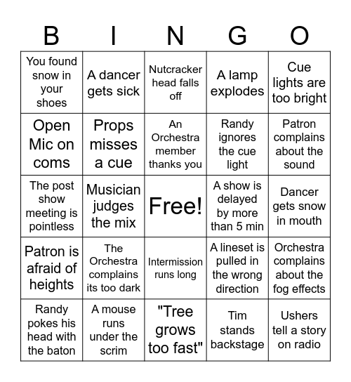 The Nutcracker Bingo Card
