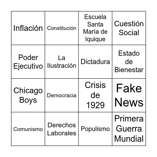 Preuniversitario de Historia Bingo Card
