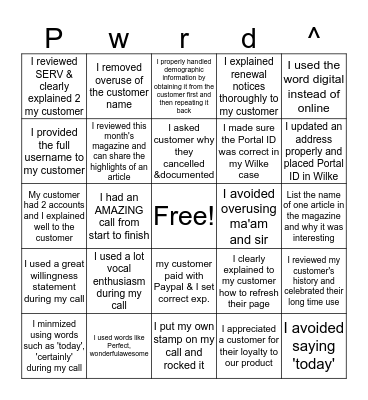 CR is Powered UP Bingo Card