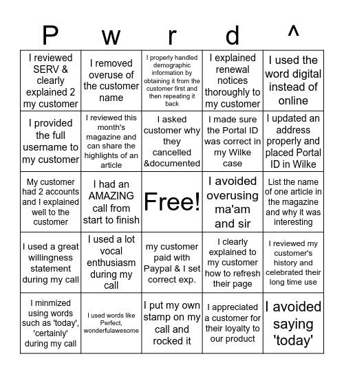 CR is Powered UP Bingo Card