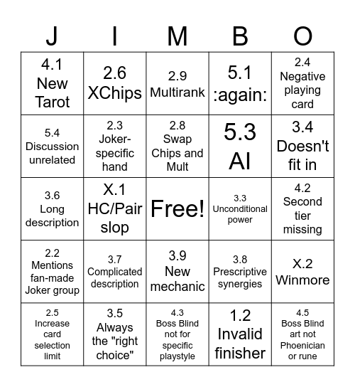 Balatro Suggestions Unwritten Rules Bingo Card
