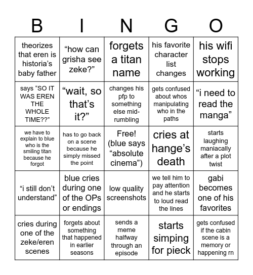 aot s4 watchparty Bingo Card