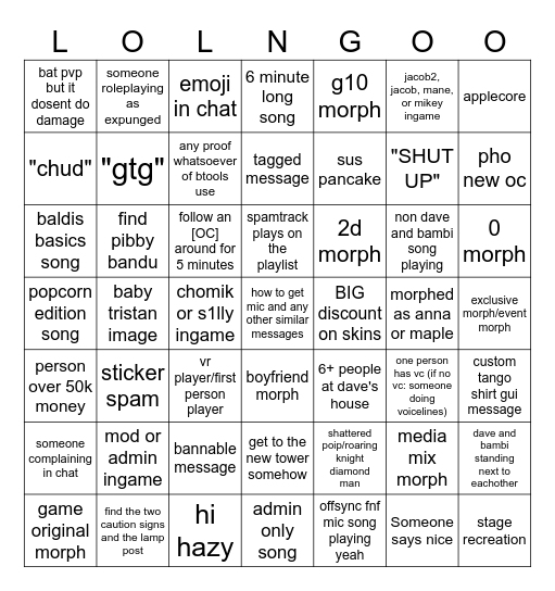Untitled Bingo Card