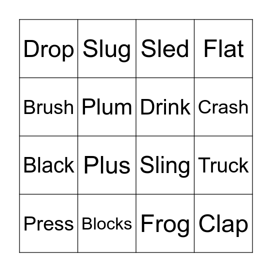 L and R Blend Bingo Card