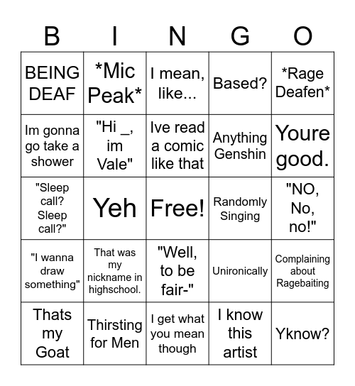 Vale Bingo Card