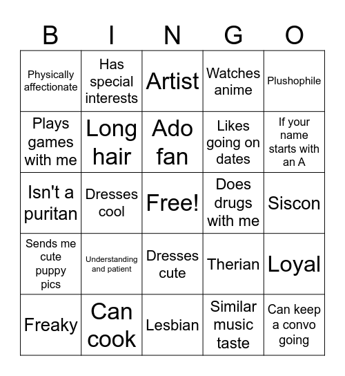 Are you my type Bingo Card