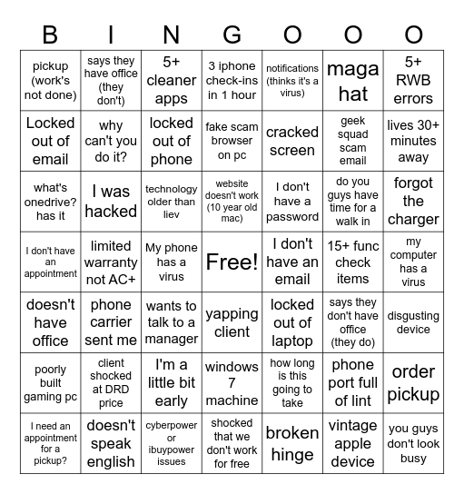 geek squad bingo Card