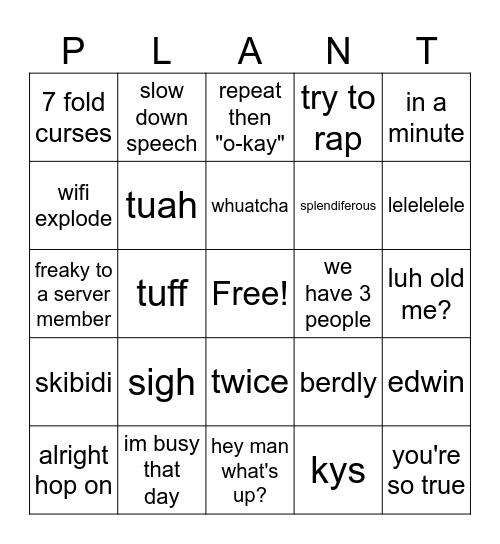 plantgaming1 bingo Card