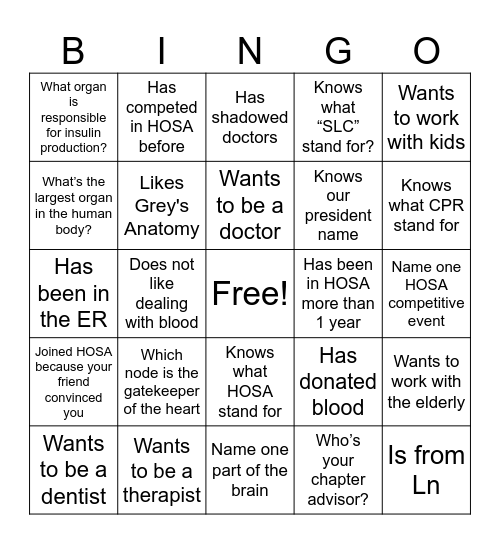 HOSA BINGO Card